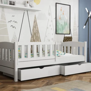 Łóżko dziecięce Bambi 80x200, biały z szufladami i barierką